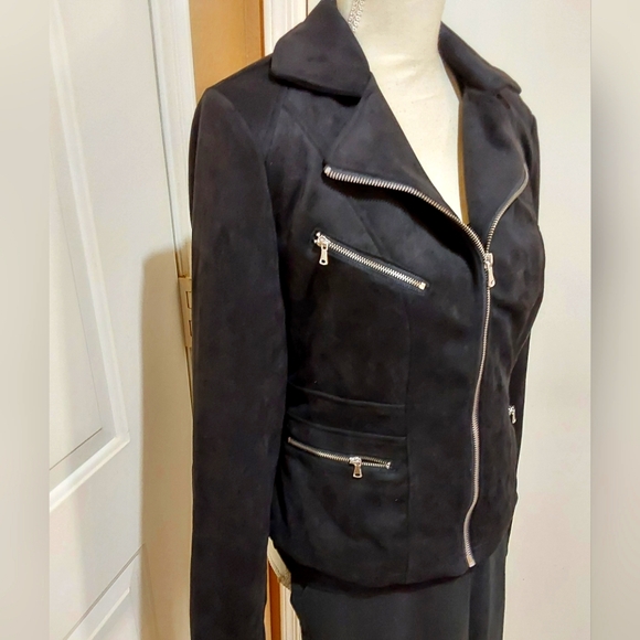 🌺 NWT Black Ookie & Lala Faux Suede Moto Jacket - Picture 2 of 13